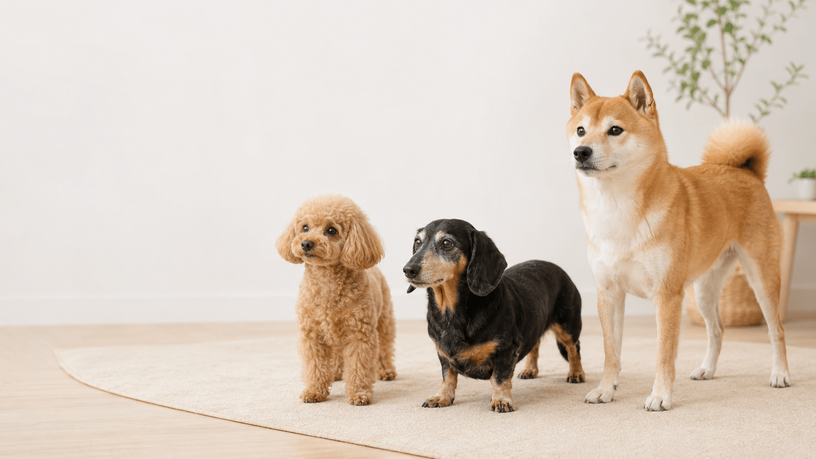 年齢や体格の異なる3頭の犬